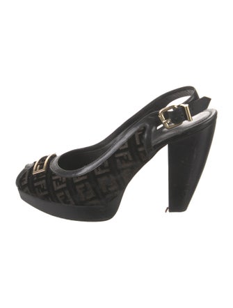 Fendi Zucca FF Logo Velvet Slingback Pumps