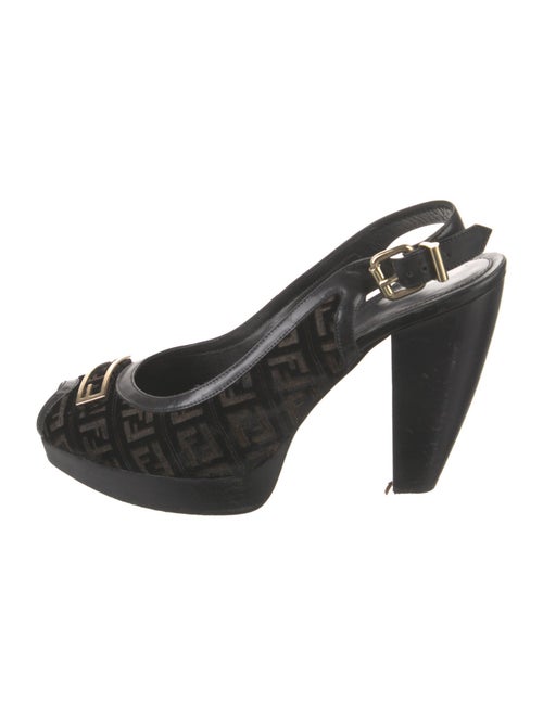 Fendi Zucca FF Logo Velvet Slingback Pumps