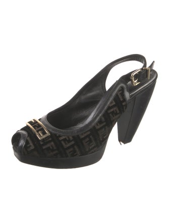 Fendi Zucca FF Logo Velvet Slingback Pumps