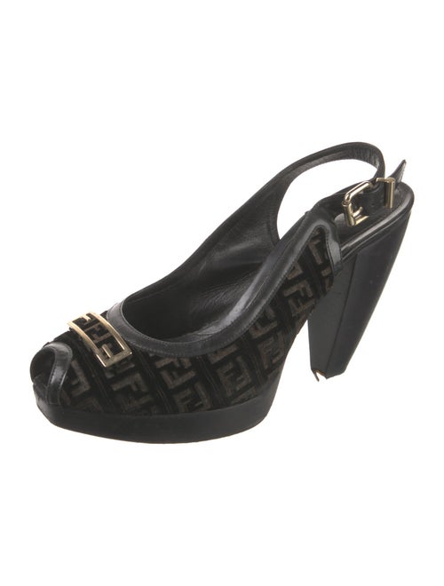 Fendi Zucca FF Logo Velvet Slingback Pumps