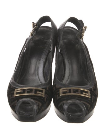Fendi Zucca FF Logo Velvet Slingback Pumps