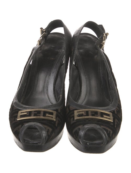 Fendi Zucca FF Logo Velvet Slingback Pumps
