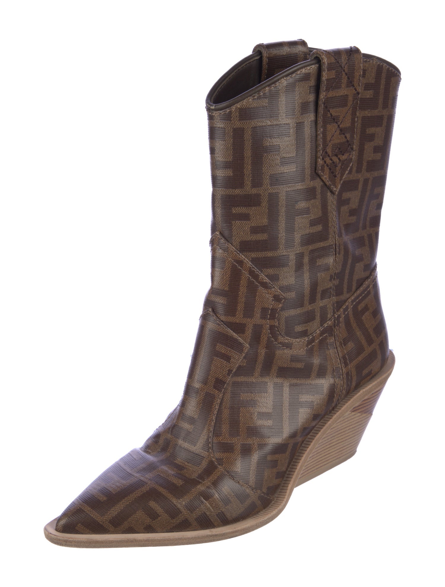 Fendi Leather Graphic Print Western Boots