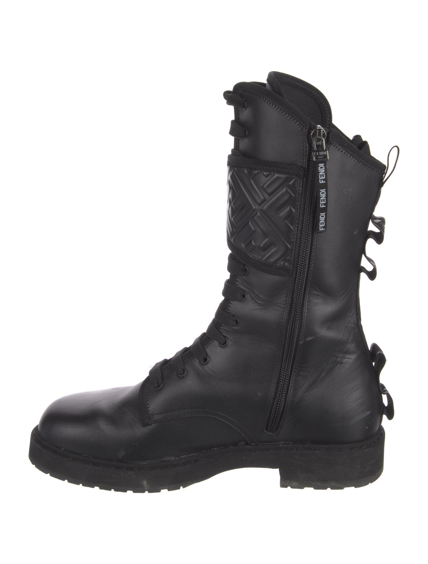 Fendi Zucca FF Logo Leather Combat Boots