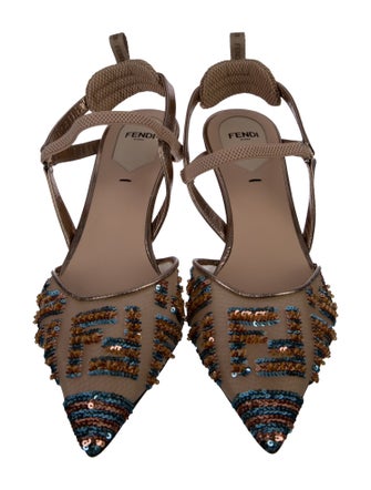 Fendi Patterned Mesh Accents Slingback Pumps