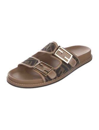 Fendi Zucca FF Logo Leather Slides