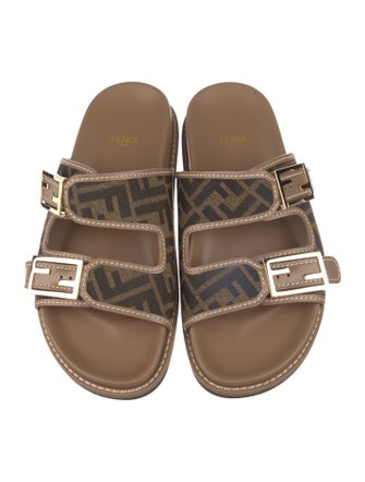 Fendi Zucca FF Logo Leather Slides