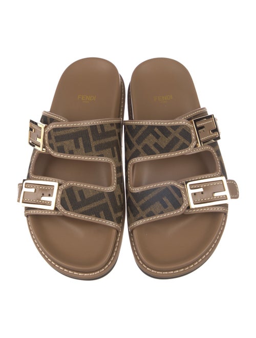 Fendi Zucca FF Logo Leather Slides