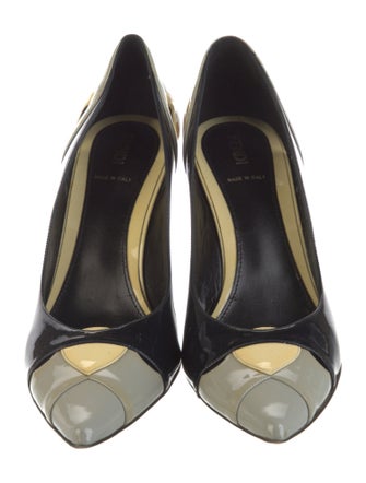 Fendi Patent Leather Colorblock Pattern Pumps