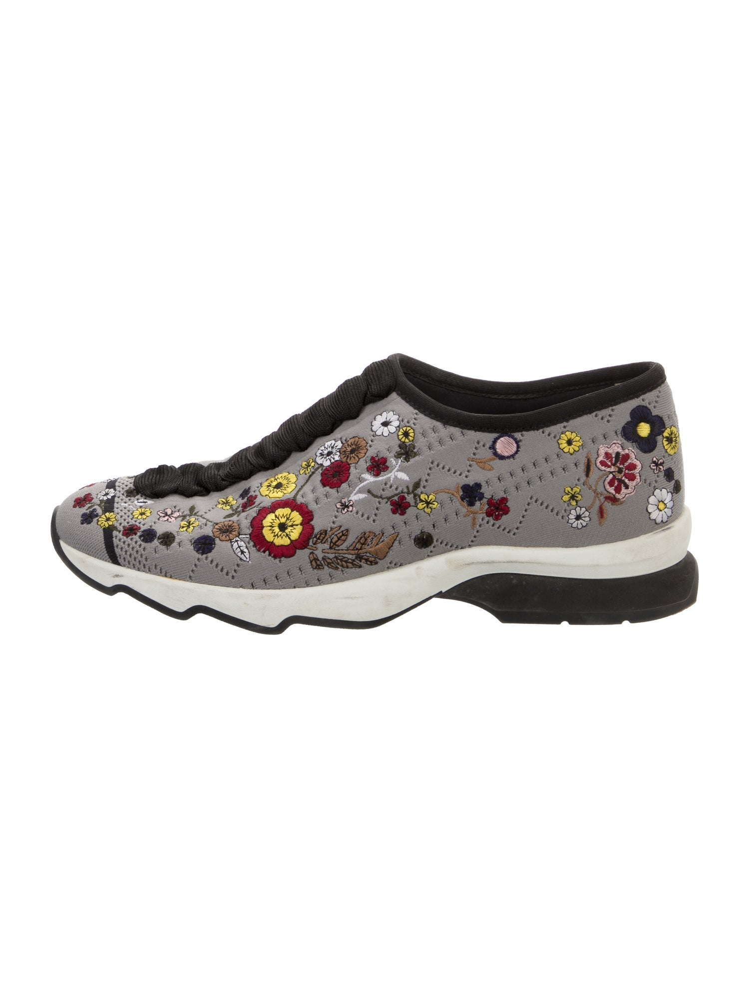 Fendi Floral Print Embroidered Accent Sneakers