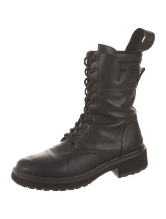 Fendi Zucca FF Logo Leather Combat Boots