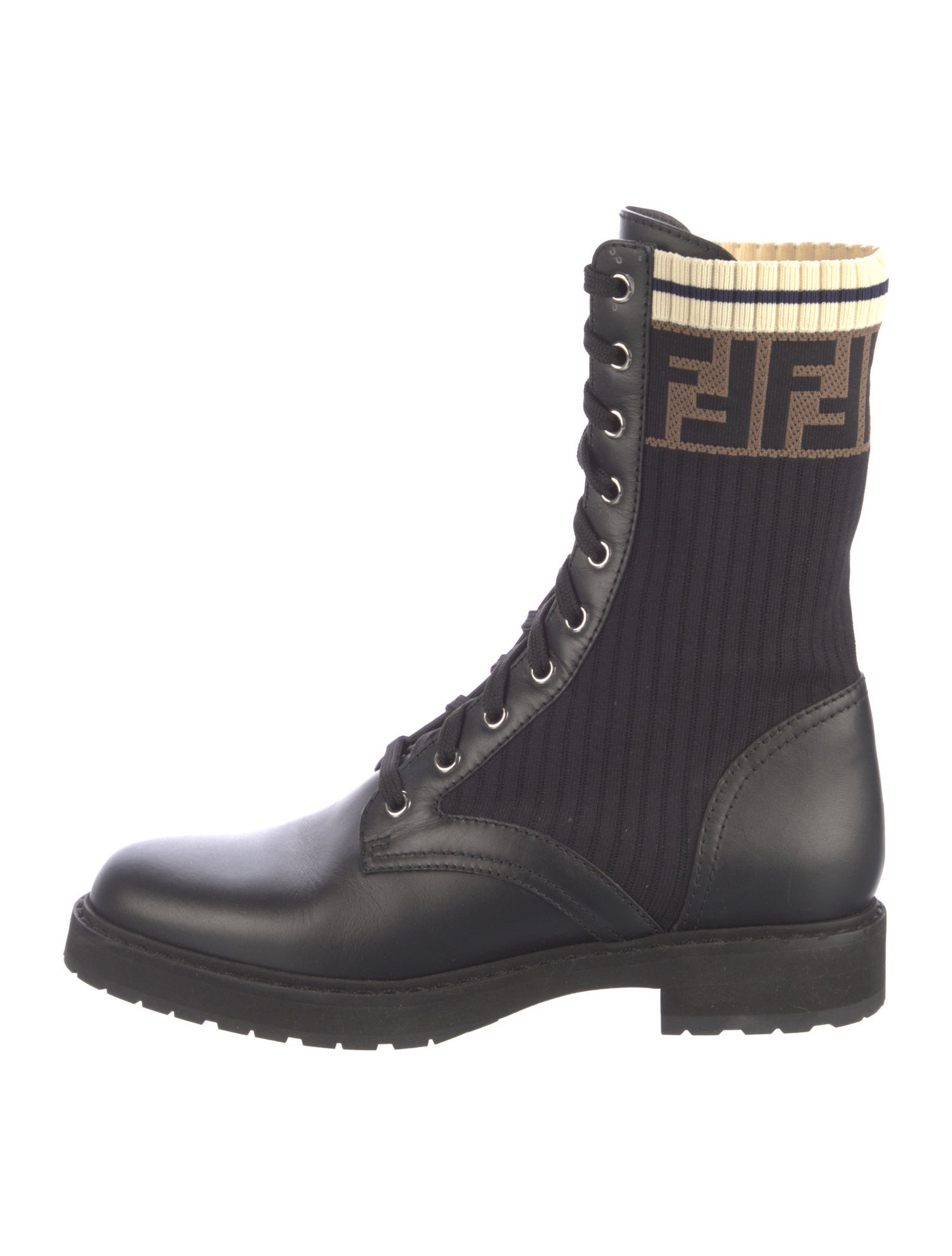 Fendi Zucca FF Logo Leather Combat Boots