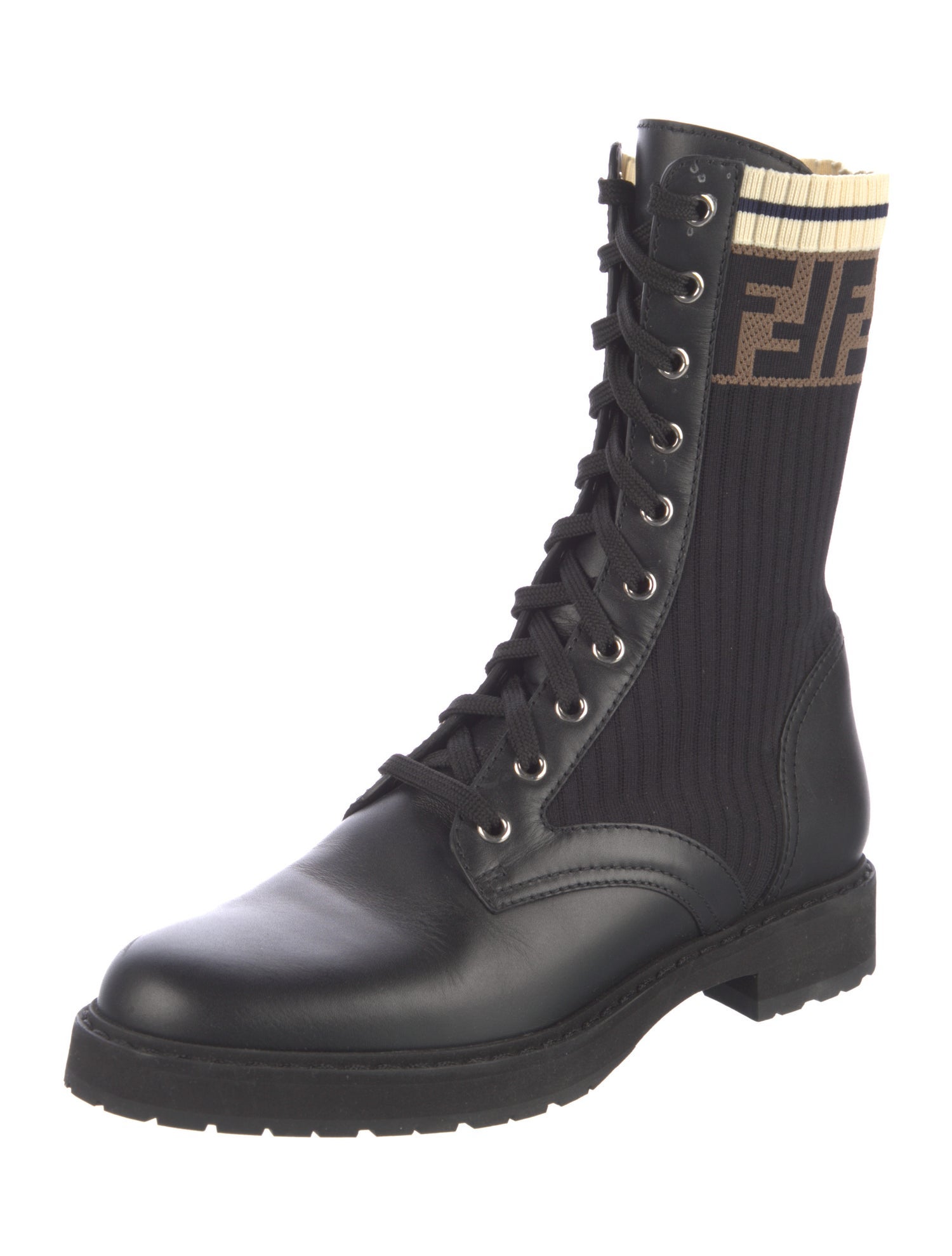 Fendi Zucca FF Logo Leather Combat Boots