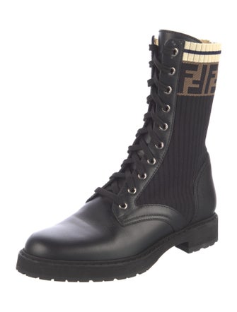 Fendi Zucca FF Logo Leather Combat Boots