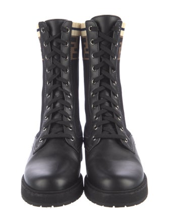 Fendi Zucca FF Logo Leather Combat Boots