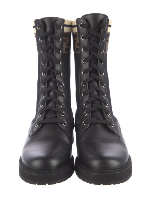 Fendi Zucca FF Logo Leather Combat Boots