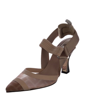 Fendi Zucca FF Logo Mesh Slingback Pumps