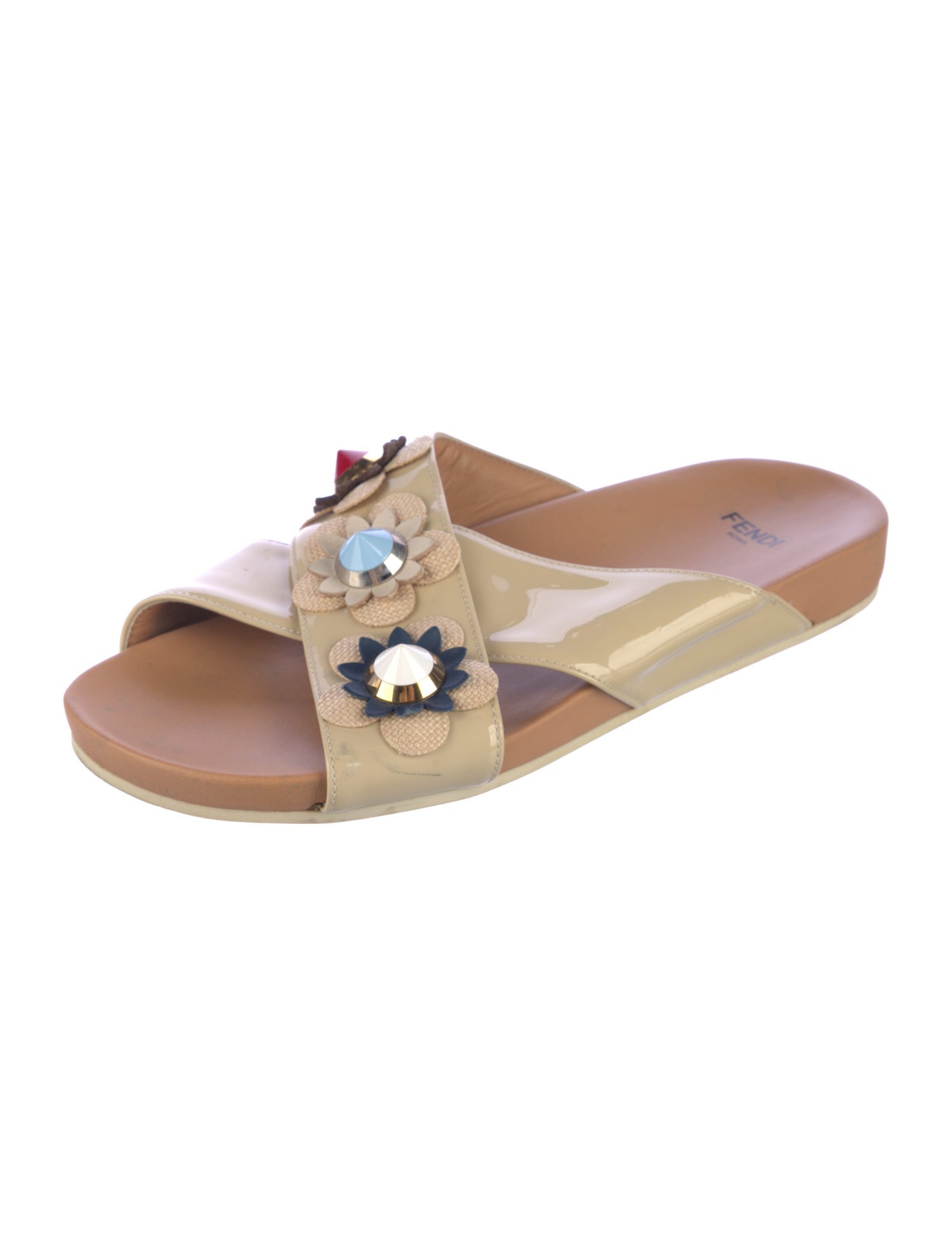 Fendi Patent Leather Colorblock Pattern Slides