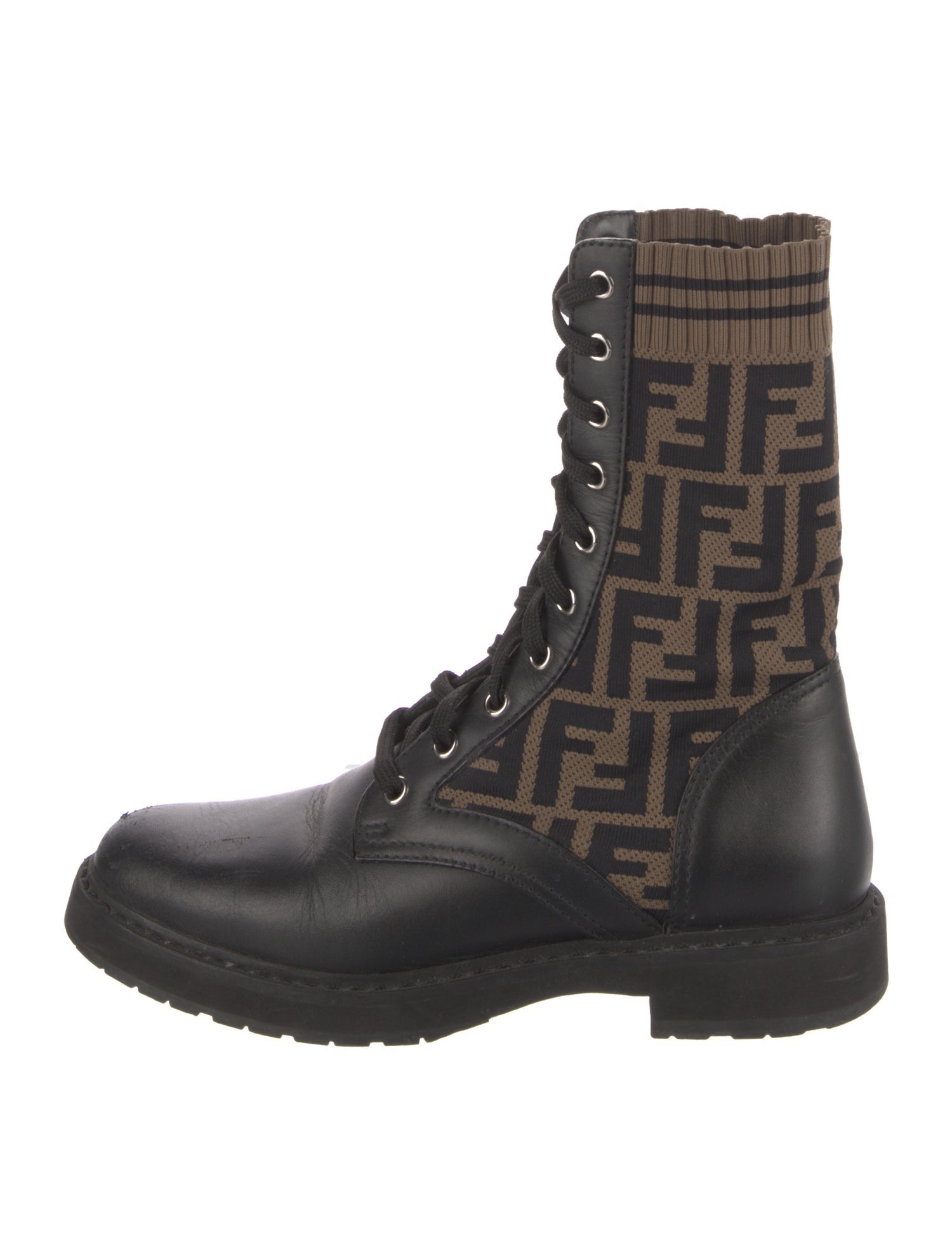 Fendi Zucca FF Logo Leather Combat Boots