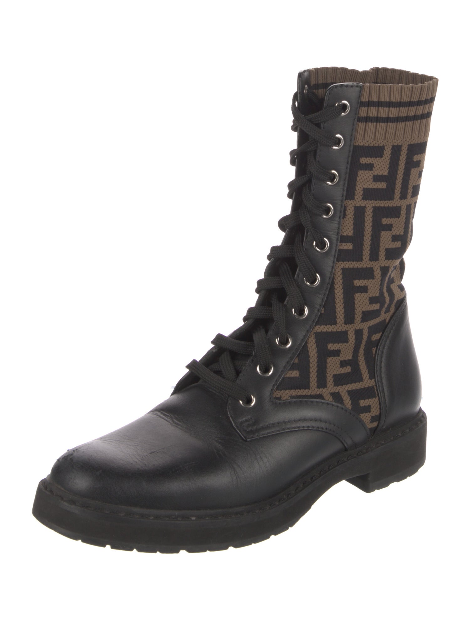 Fendi Zucca FF Logo Leather Combat Boots