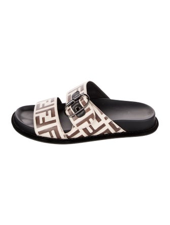 Fendi Zucca FF Logo Leather Slides