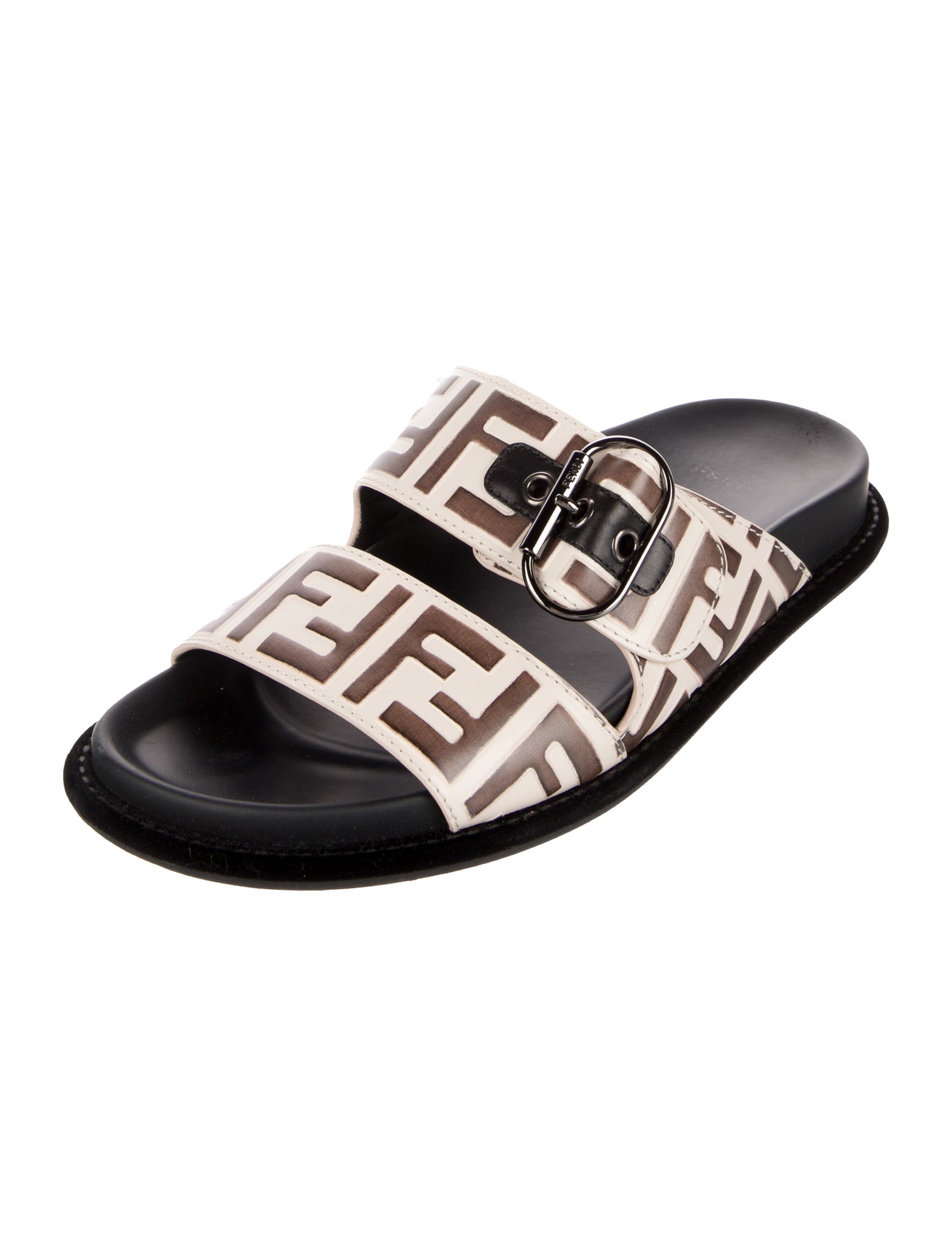 Fendi Zucca FF Logo Leather Slides