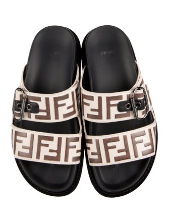 Fendi Zucca FF Logo Leather Slides