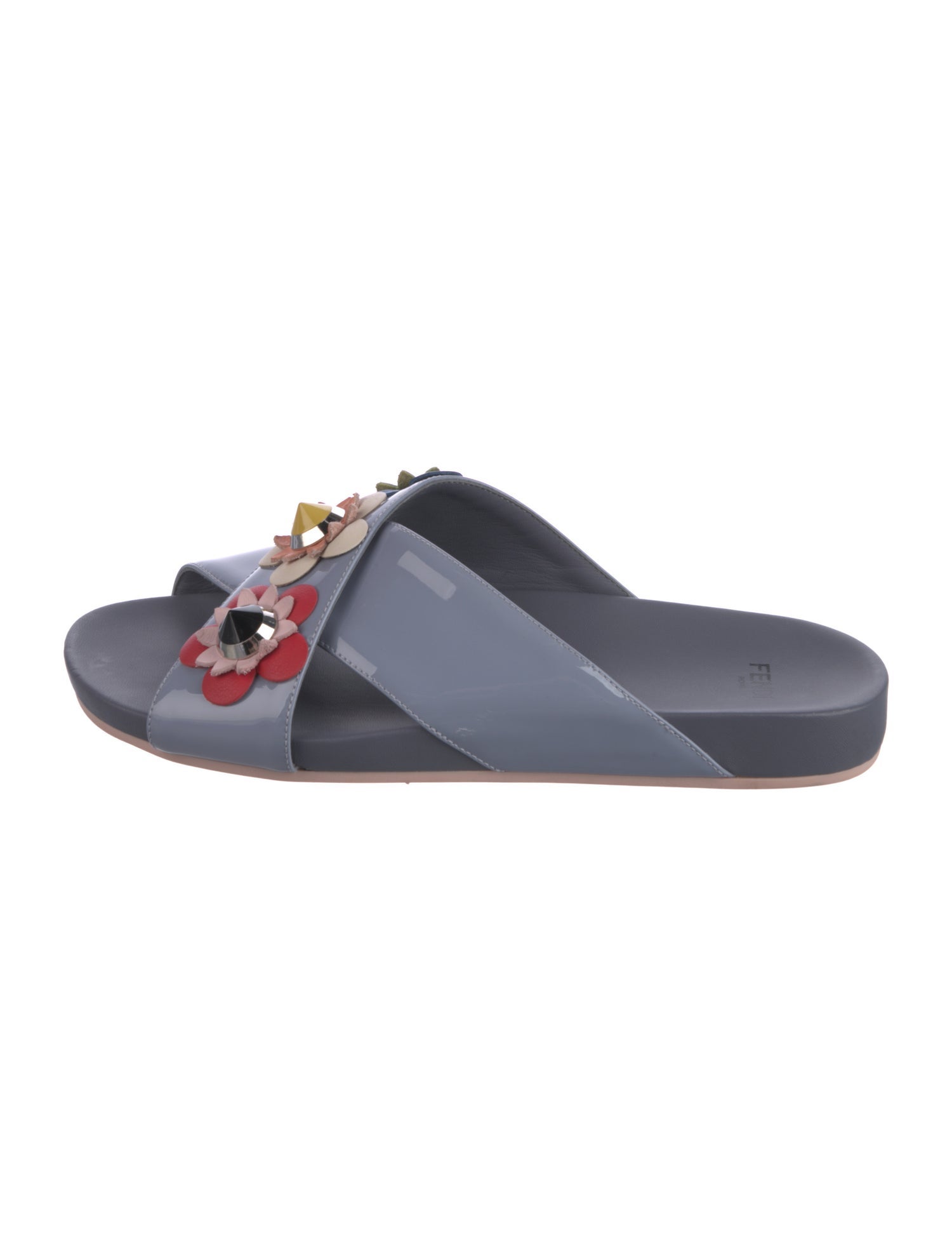 Fendi Patent Leather Studded Accents Slides