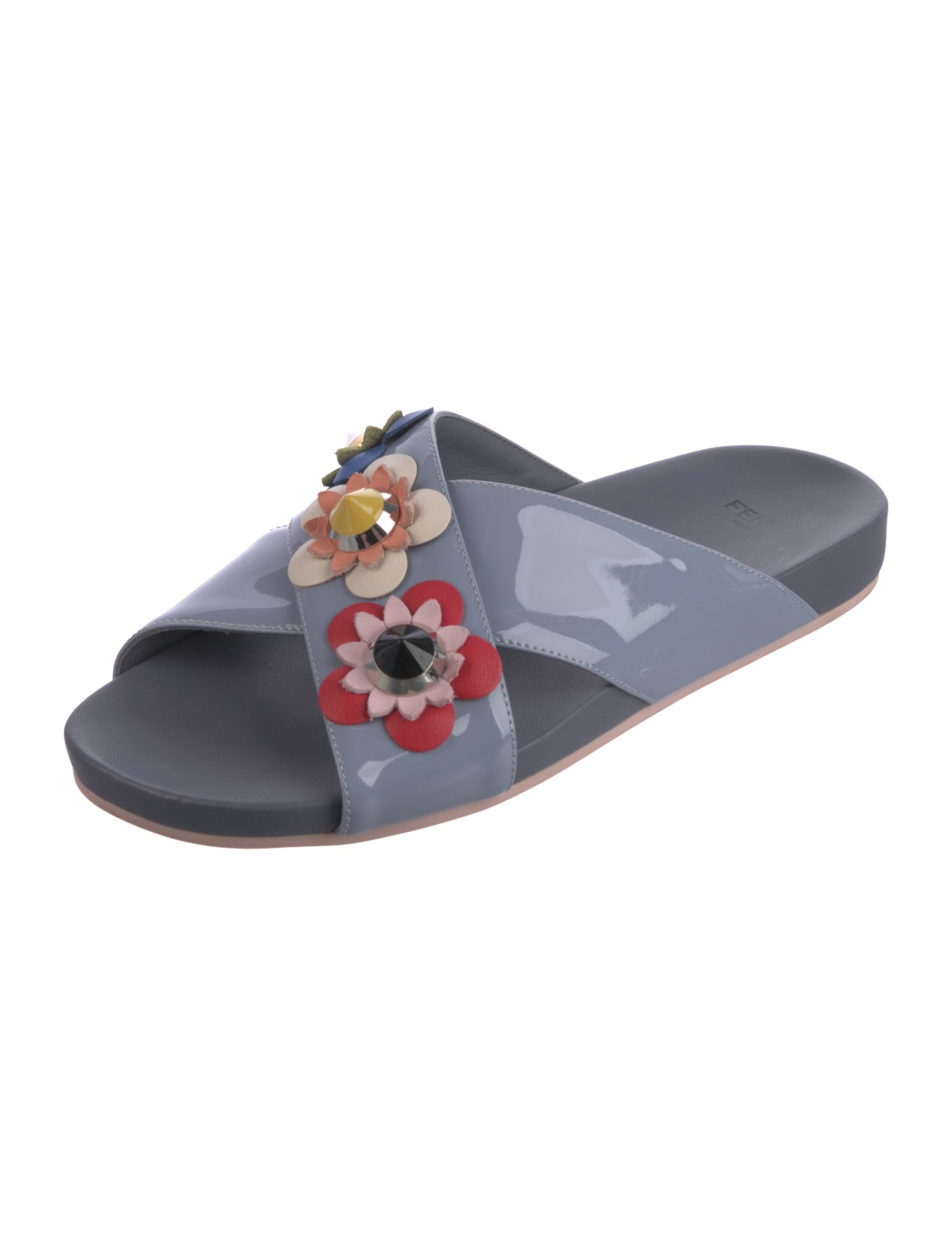 Fendi Patent Leather Studded Accents Slides