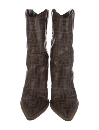 Fendi Zucca FF Logo Animal Print Western Boots