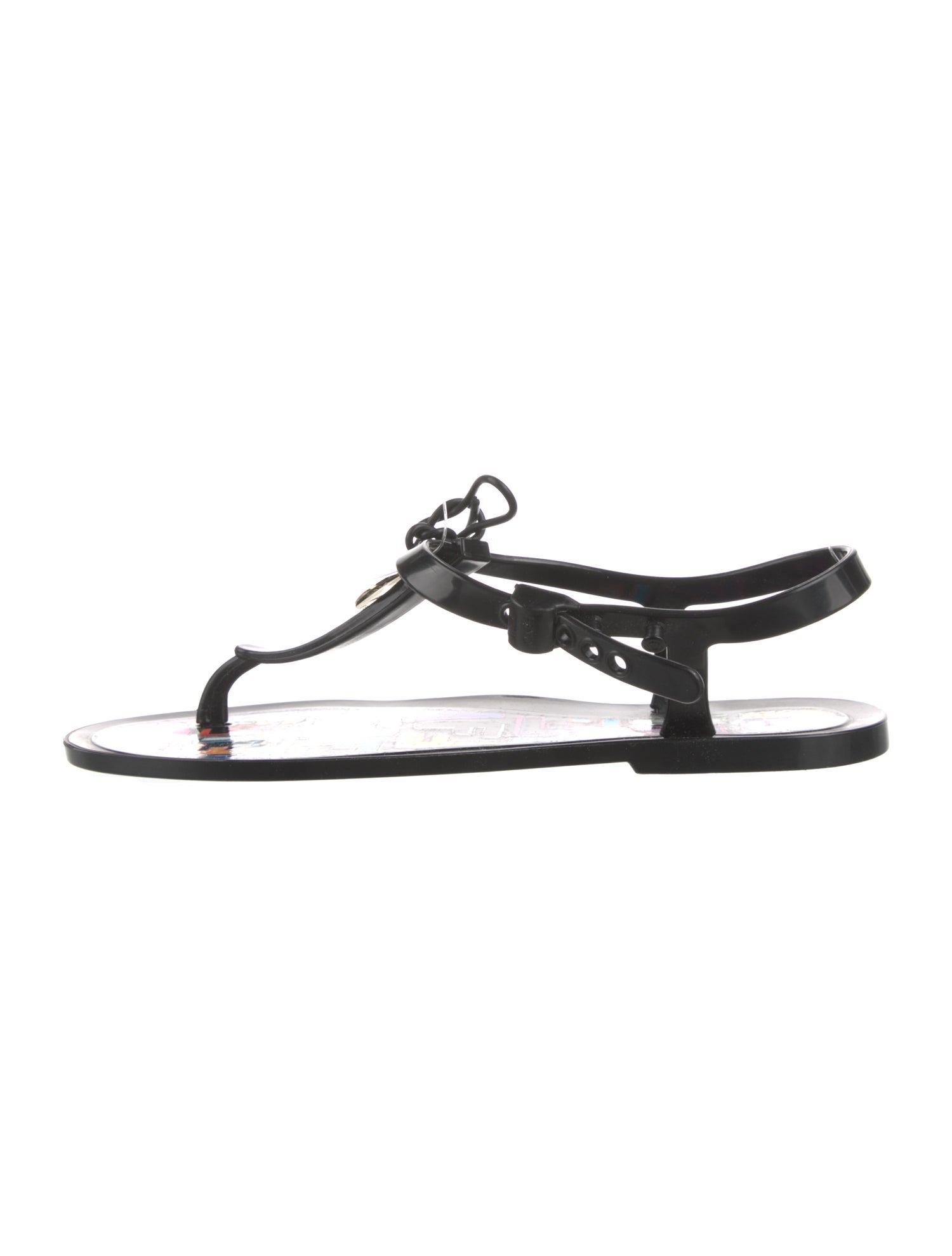 Fendi Zucca FF Logo Rubber T-Strap Sandals
