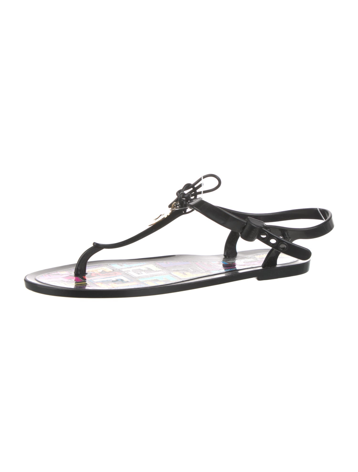 Fendi Zucca FF Logo Rubber T-Strap Sandals