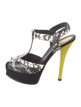 Fendi Embossed Leather Animal Print T-Strap Sandals
