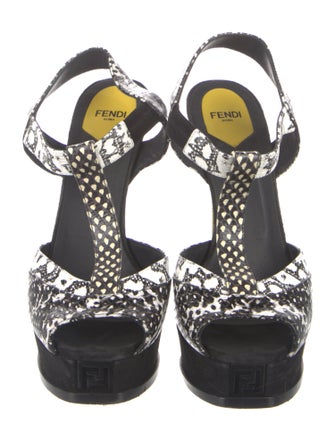 Fendi Embossed Leather Animal Print T-Strap Sandals