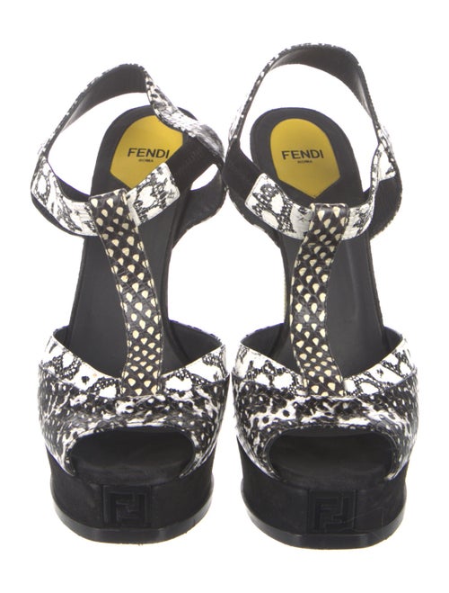 Fendi Embossed Leather Animal Print T-Strap Sandals