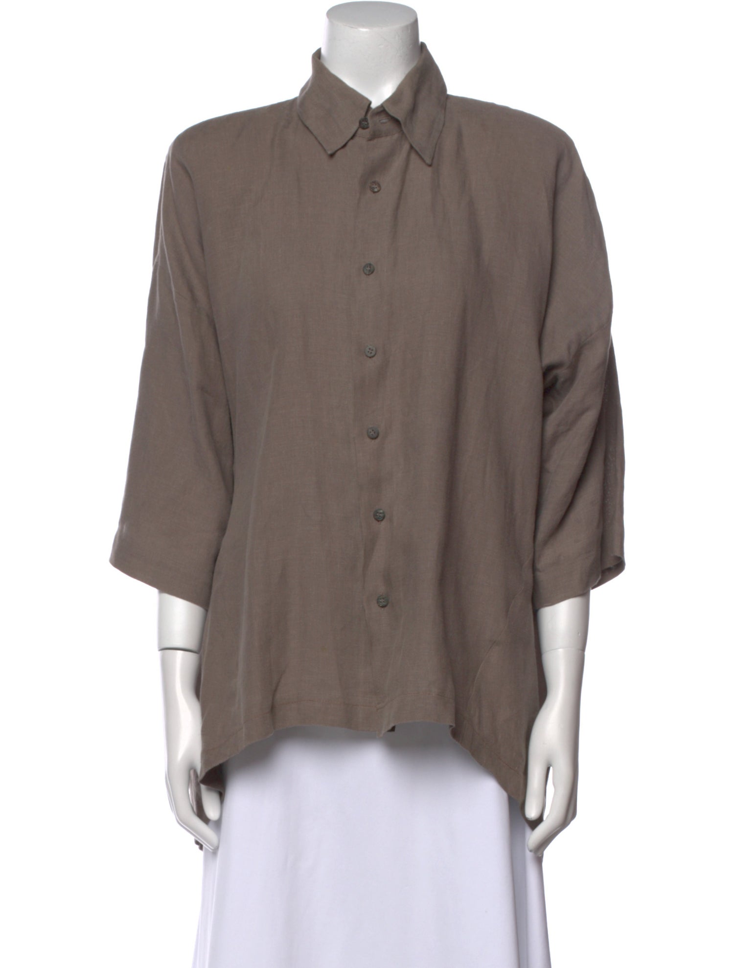 Eskandar Silk Three-Quarter Sleeve Button-Up Top