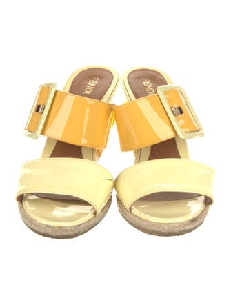 Fendi Patent Leather Colorblock Pattern Slides