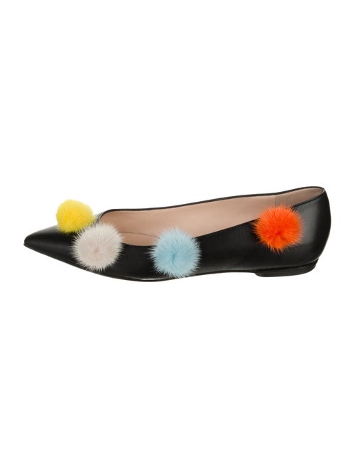 Fendi Leather Fur Trim Flats