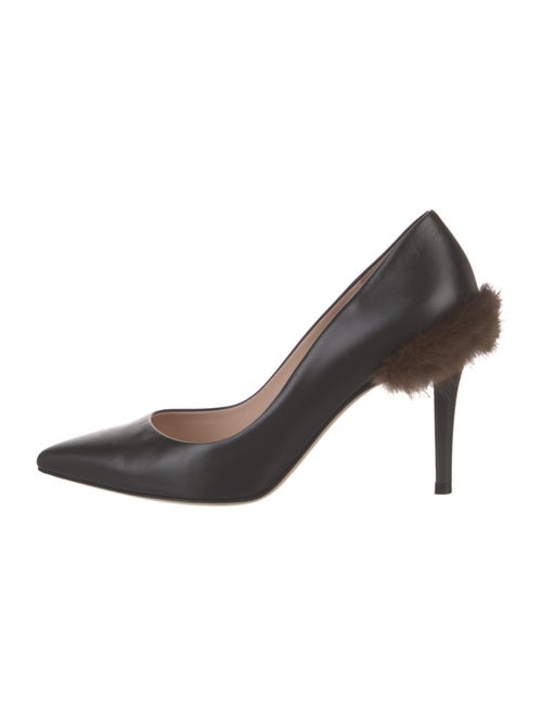 Fendi Leather Fur Trim Pumps