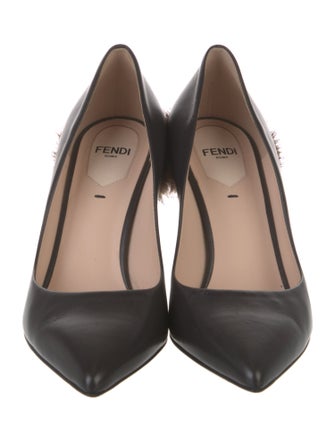 Fendi Leather Fur Trim Pumps