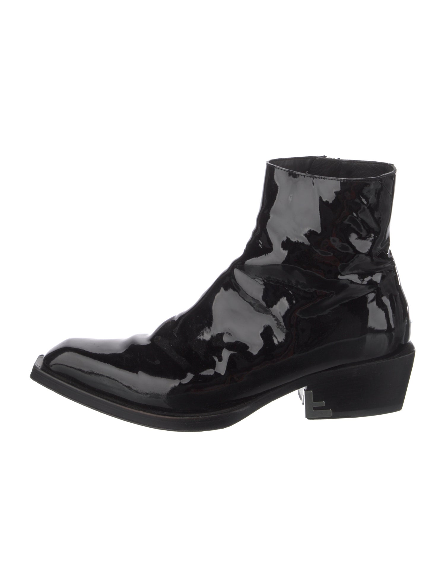 Fendi Patent Leather Leather Trim Embellishment Boots