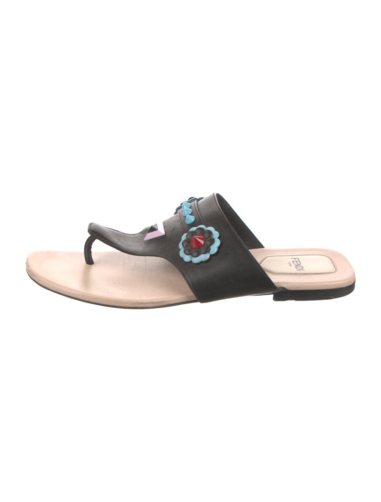 Fendi Spike Accents Leather Slides