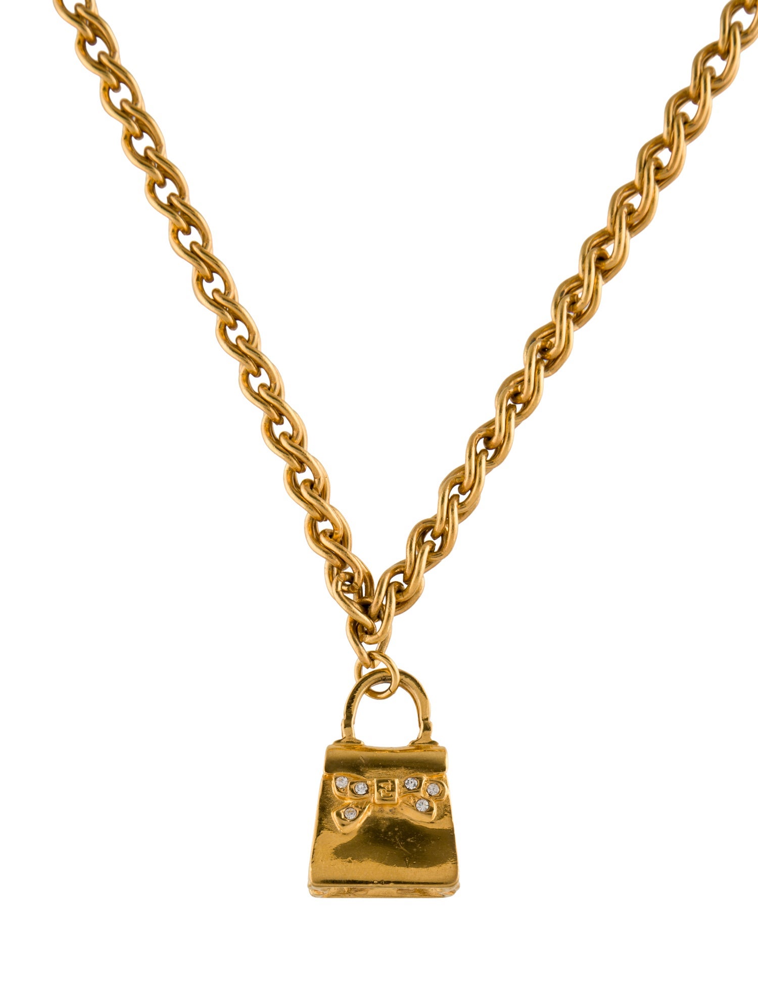 Fendi Vintage Crystal Handbag Pendant Necklace