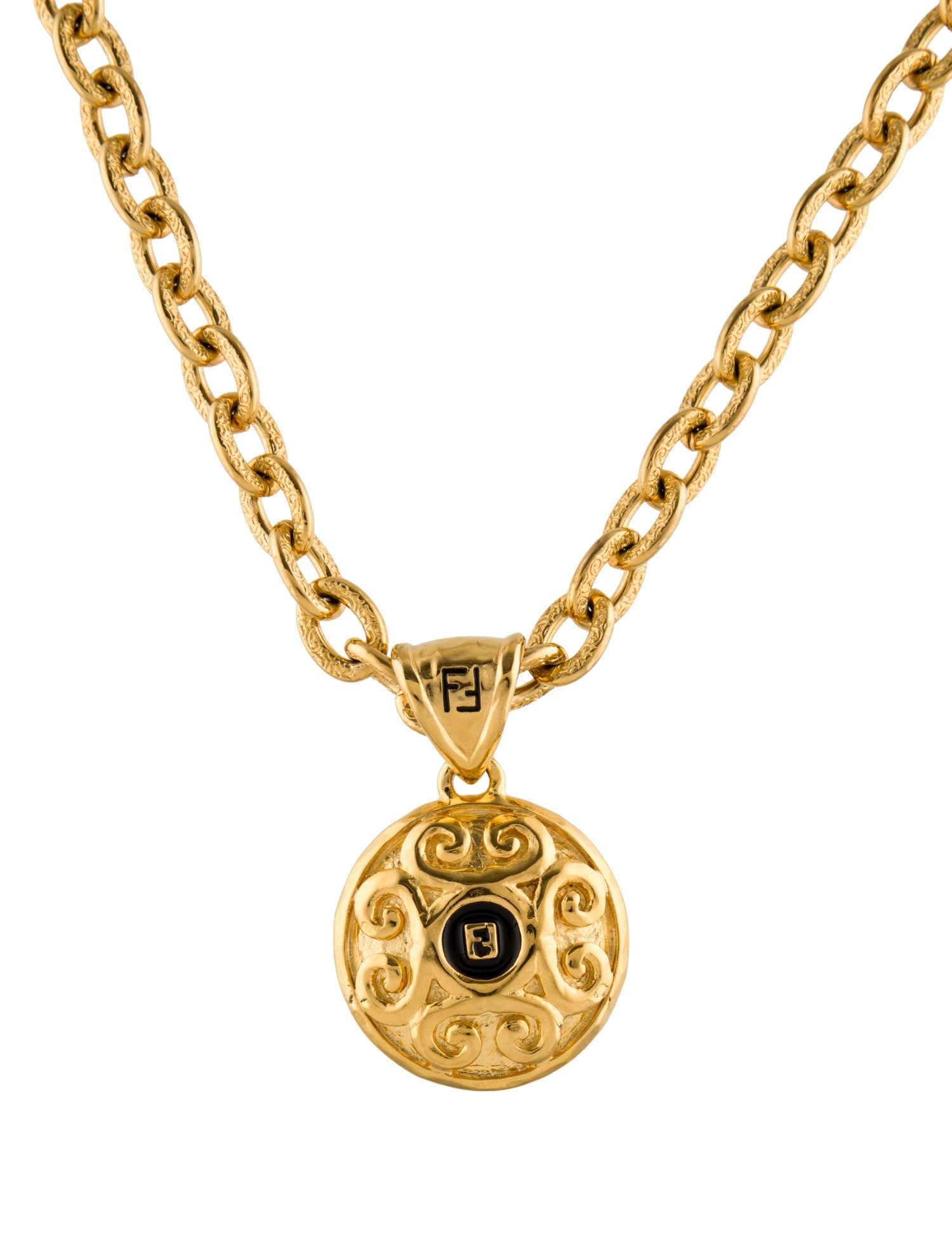 Fendi Vintage Enamel FF Pendant Necklace