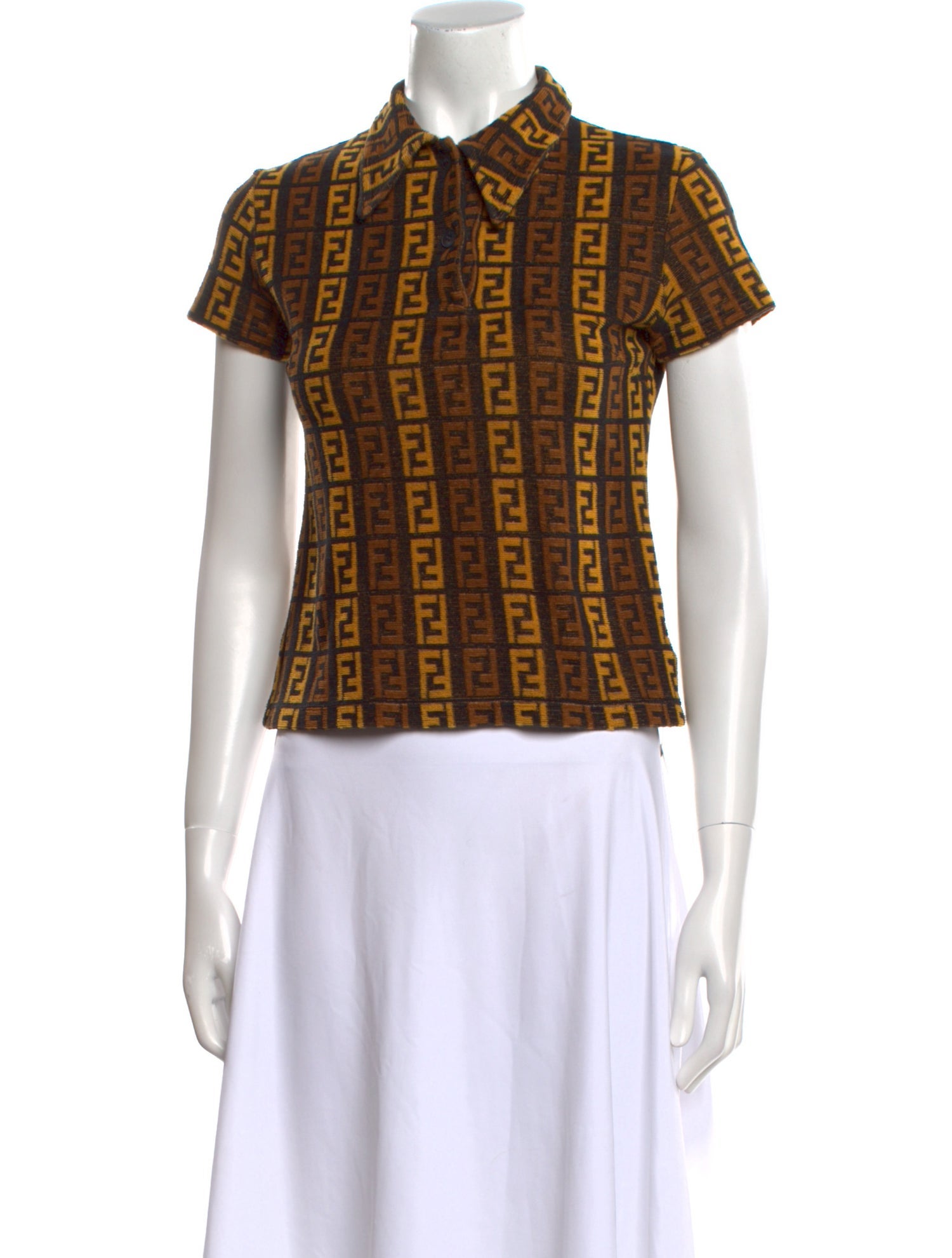 Fendi Printed Short Sleeve Button-Up Top