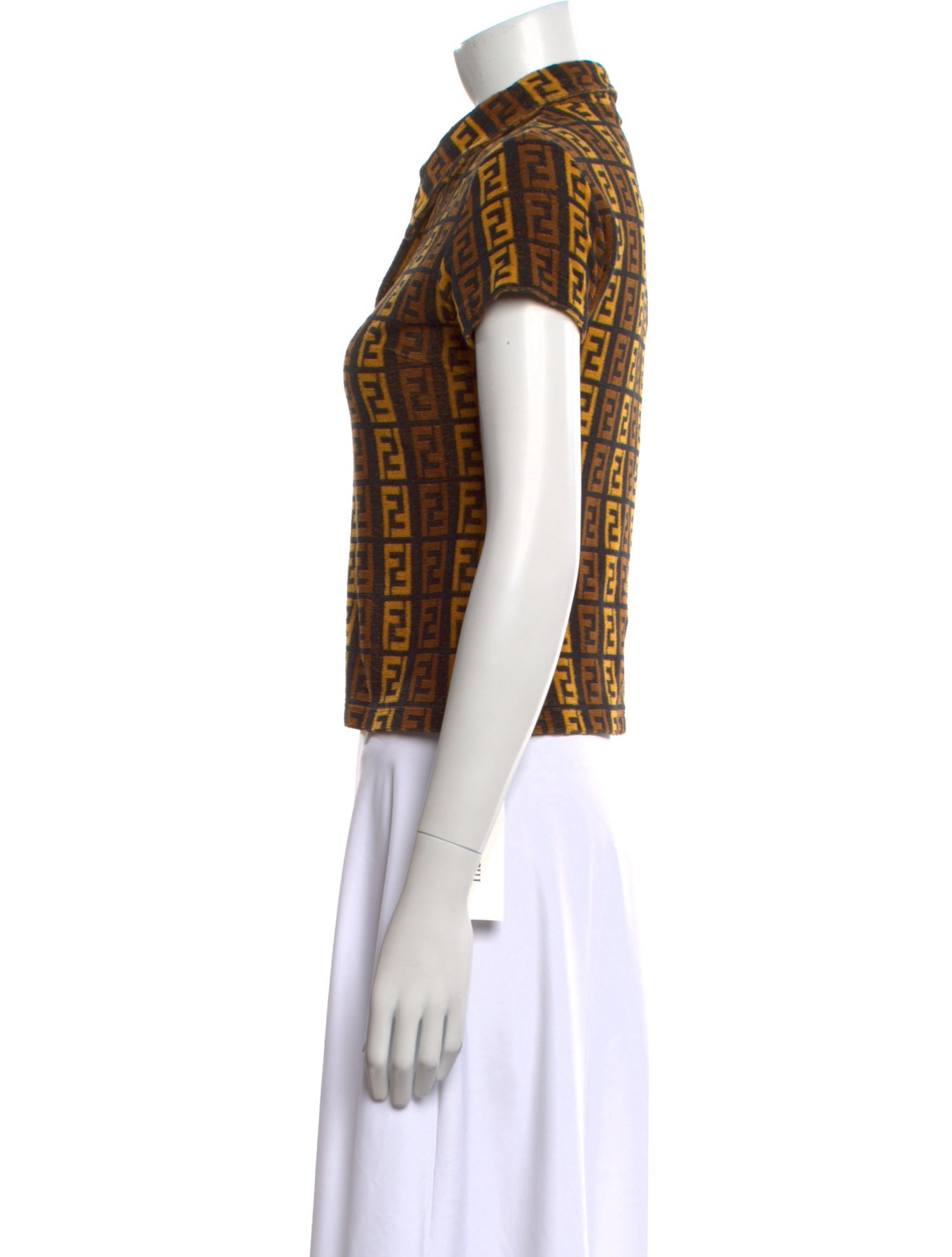 Fendi Printed Short Sleeve Button-Up Top