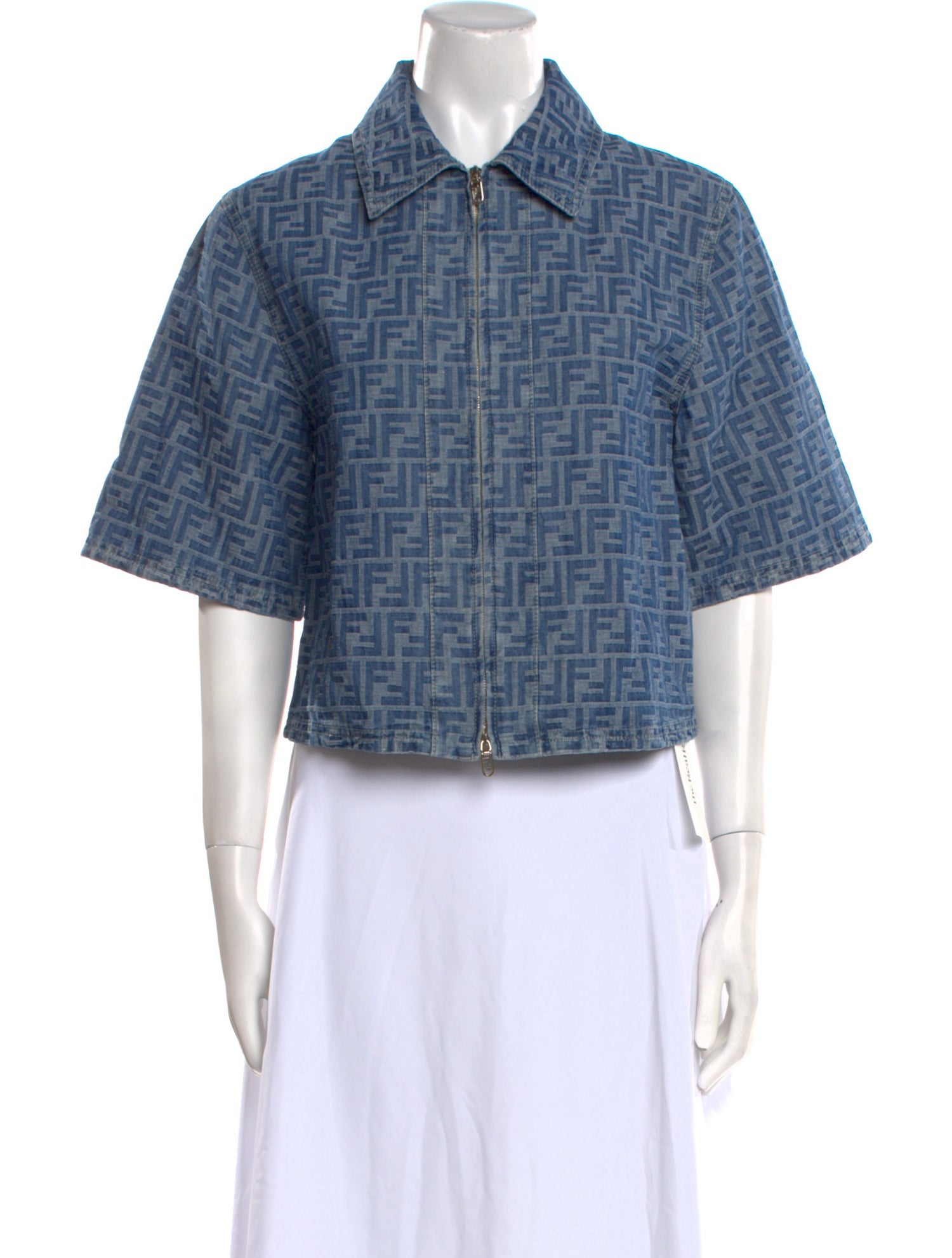 Fendi Plaid Print Short Sleeve Crop Top