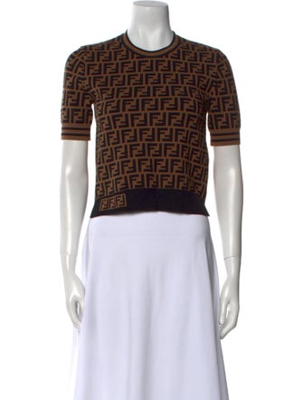 Fendi Printed Crew Neck Crop Top