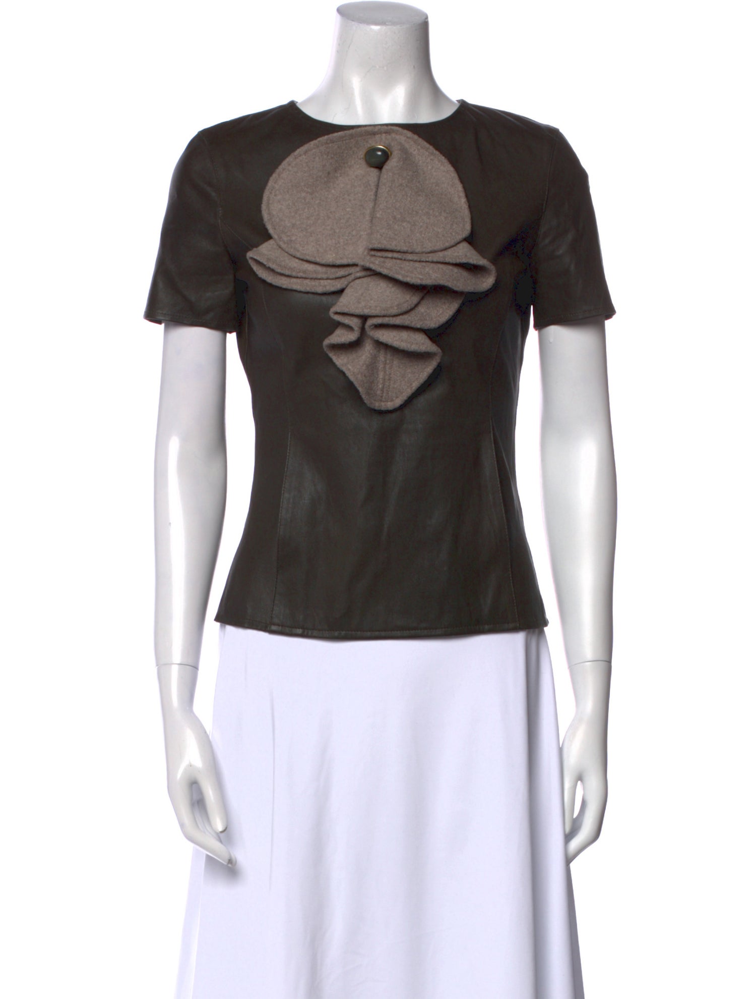 Fendi Leather Crew Neck T-Shirt