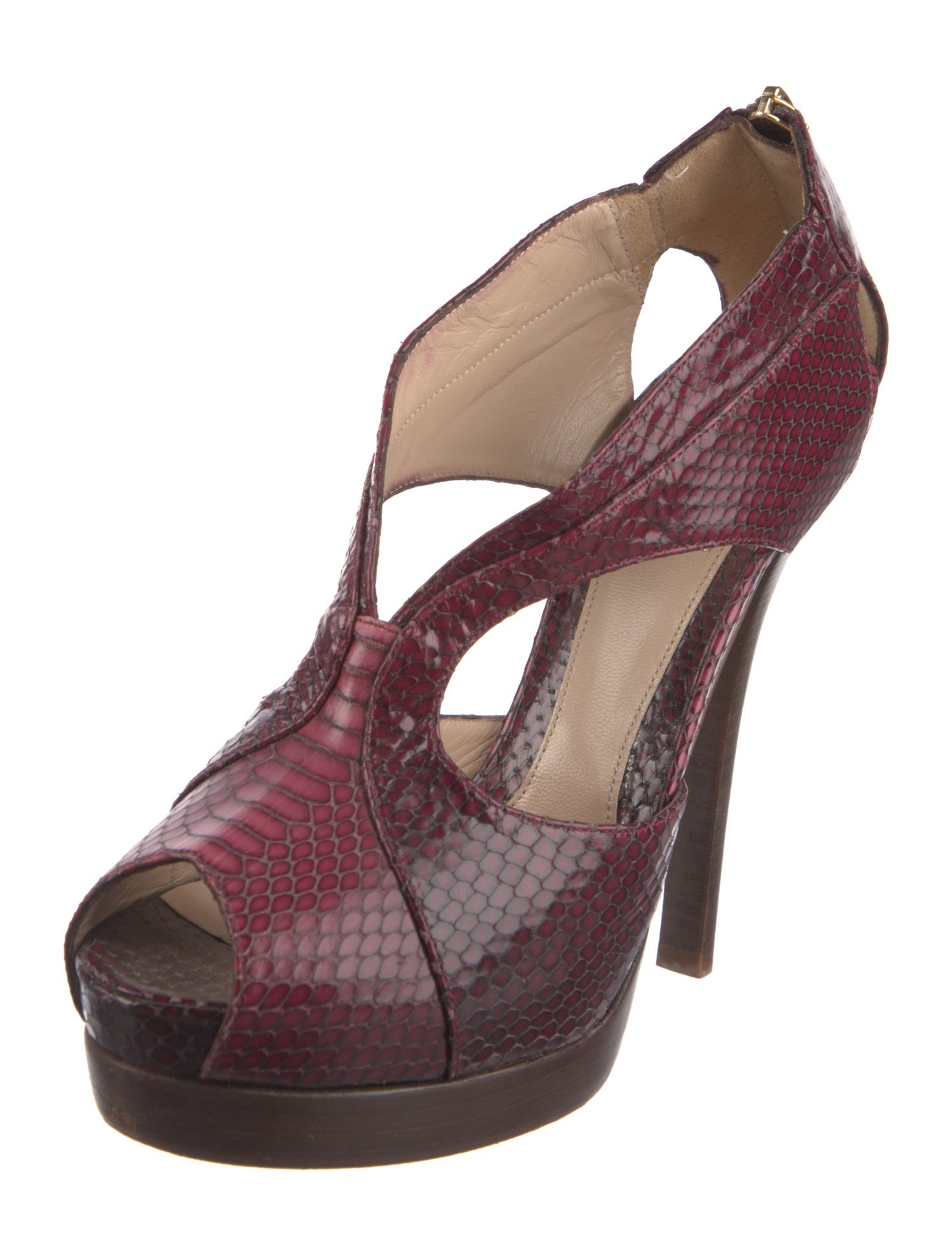 Fendi Snakeskin Animal Print T-Strap Pumps